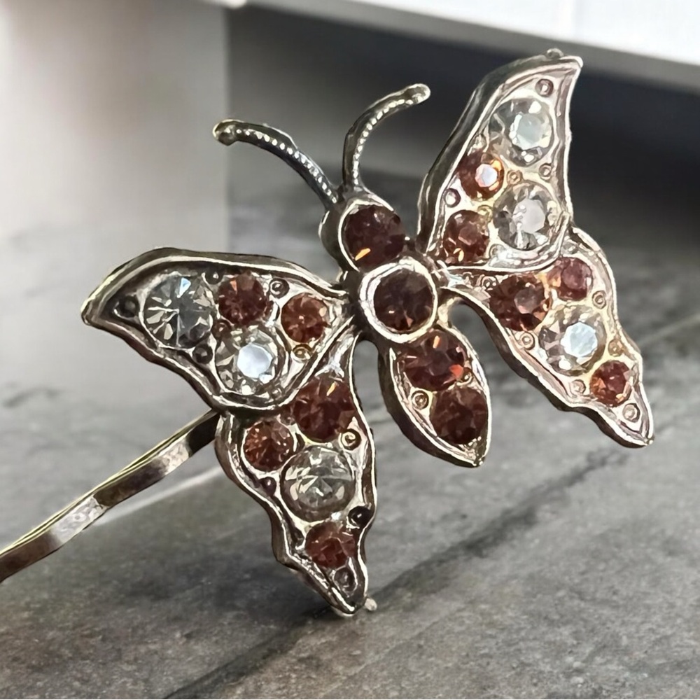 💖 Cognac Crystal Butterfly Hair Pin 💖